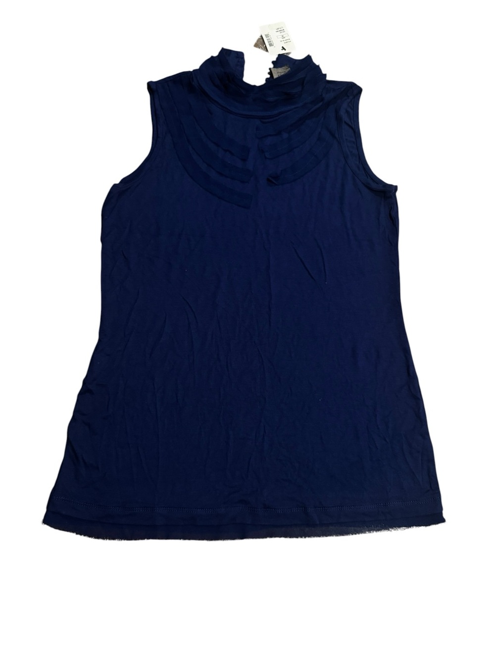 Saks Fifth Avenue Sz M Blue Jersey Knit Appliqué Mock Neck Tank Top Blouse